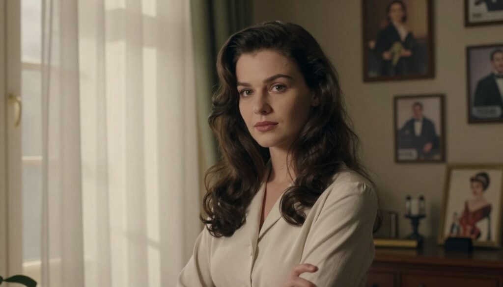 A serene portrait of a Polish actress reminiscent of Pola Raksa at the peak of her career. Foreground: a young woman with long, flowing dark hair and captivating eyes, dressed in elegant, modest attire that reflects 1960s Polish fashion. She is striking a confident pose, exuding charisma. Middle ground: a cozy vintage-style room filled with soft light streaming through sheer curtains, casting delicate shadows. Background: framed photographs of theatrical moments and film memorabilia, hinting at her journey in acting. The atmosphere is nostalgic and warm, evoking a sense of admiration for her talents and achievements. Use soft, diffused lighting to enhance her features, captured with a shallow depth of field to create an intimate, inviting scene. A serene portrait of a Polish actress reminiscent of Pola Raksa at the peak of her career. Foreground: a young woman with long, flowing dark hair and captivating eyes, dressed in elegant, modest attire that reflects 1960s Polish fashion. She is striking a confident pose, exuding charisma. Middle ground: a cozy vintage-style room filled with soft light streaming through sheer curtains, casting delicate shadows. Background: framed photographs of theatrical moments and film memorabilia, hinting at her journey in acting. The atmosphere is nostalgic and warm, evoking a sense of admiration for her talents and achievements. Use soft, diffused lighting to enhance her features, captured with a shallow depth of field to create an intimate, inviting scene.